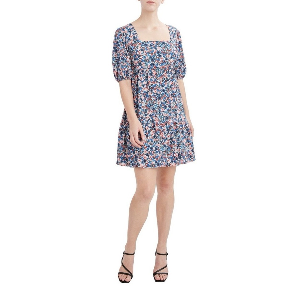 BCBG Paris Blue and Pink Floral Mini Dress